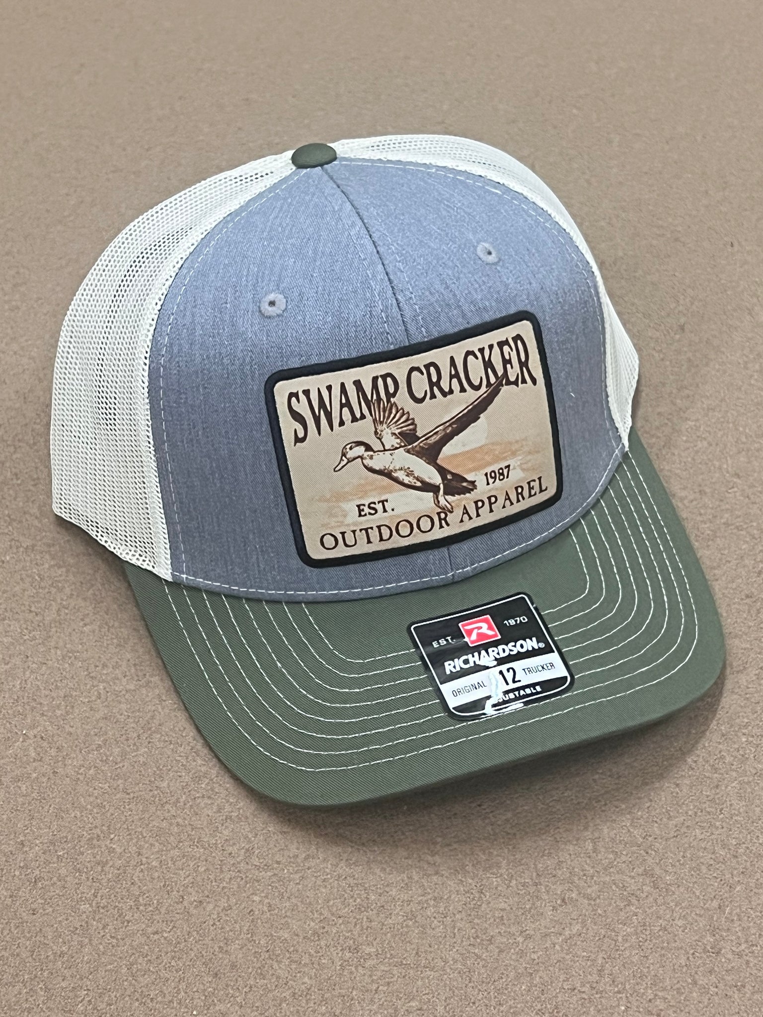 Pintail Floating Duck Patch Trucker Hat Snap Back Khaki/white 