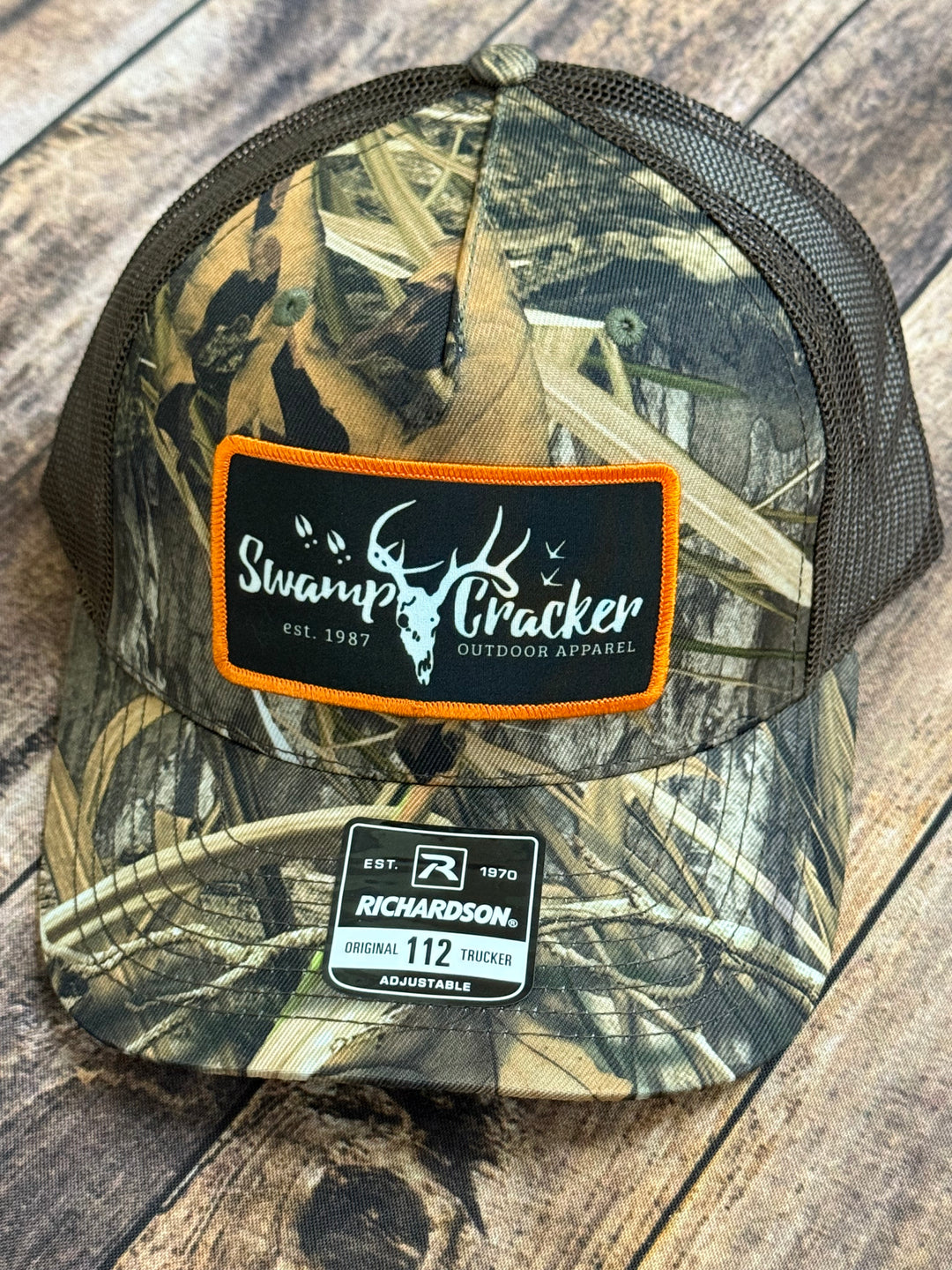 Camo Swamp Cracker Orange Logo Patch hat