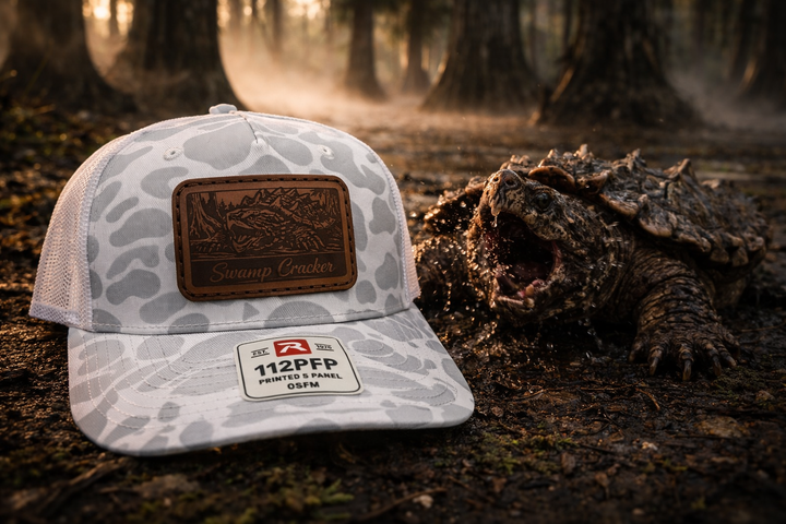 Swamp Cracker Snapping Turtle Leather Patch Hat