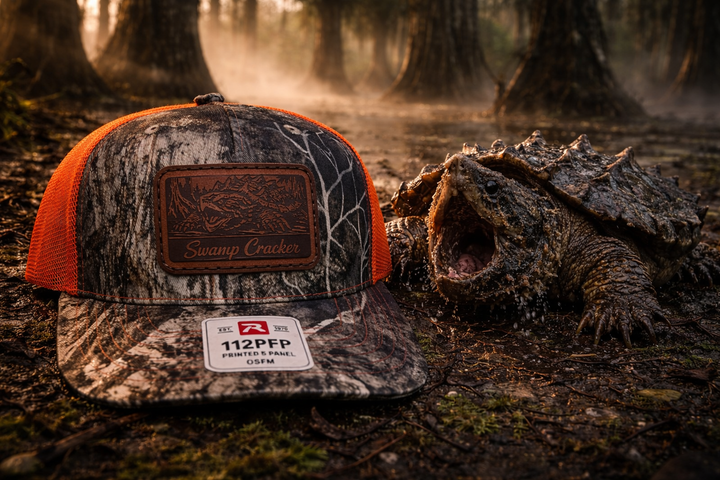 Swamp Cracker Snapping Turtle Leather Patch Hat