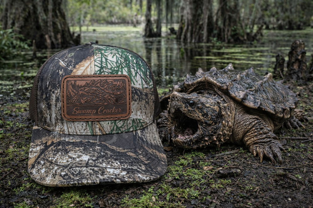 Swamp Cracker Snapping Turtle Leather Patch Hat