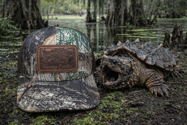 Swamp Cracker Snapping Turtle Leather Patch Hat