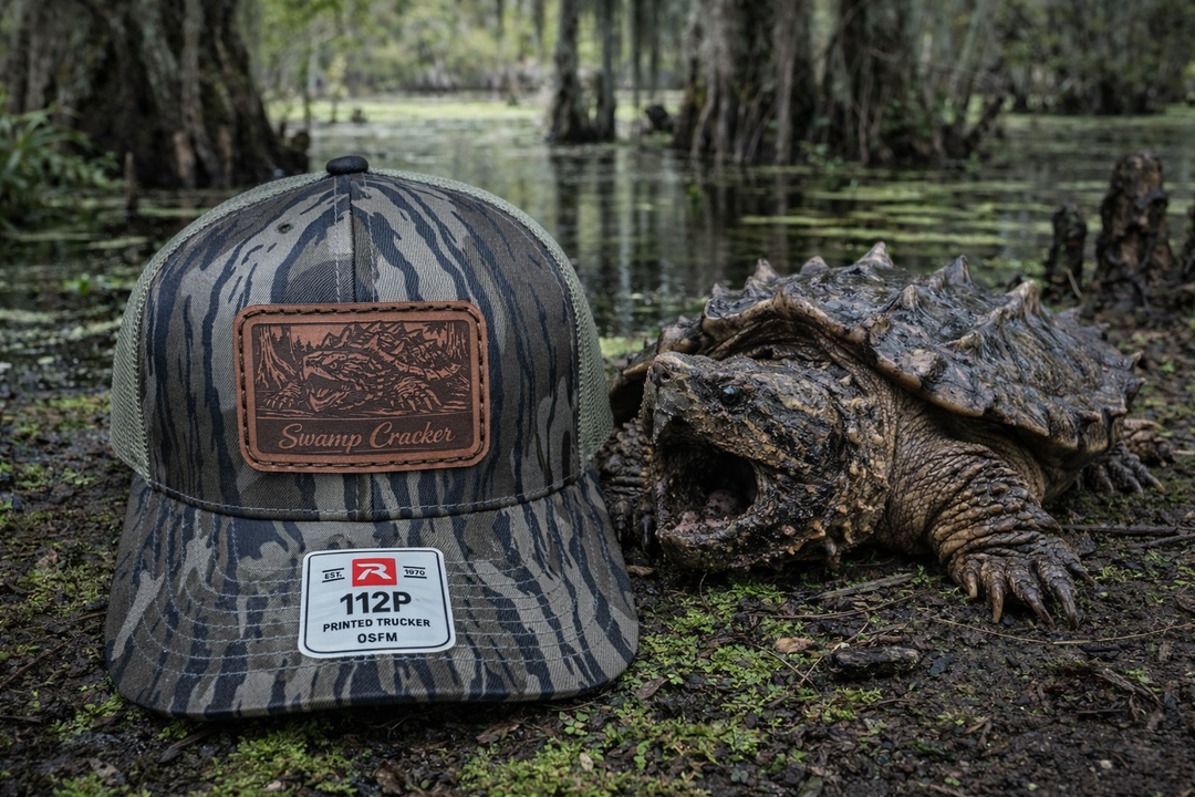 Swamp Cracker Snapping Turtle Leather Patch Hat