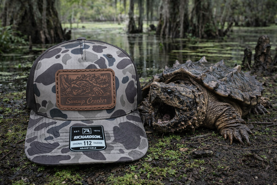 Swamp Cracker Snapping Turtle Leather Patch Hat