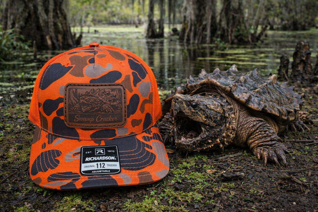 Swamp Cracker Snapping Turtle Leather Patch Hat