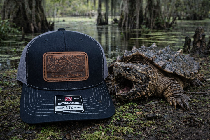 Swamp Cracker Snapping Turtle Leather Patch Hat
