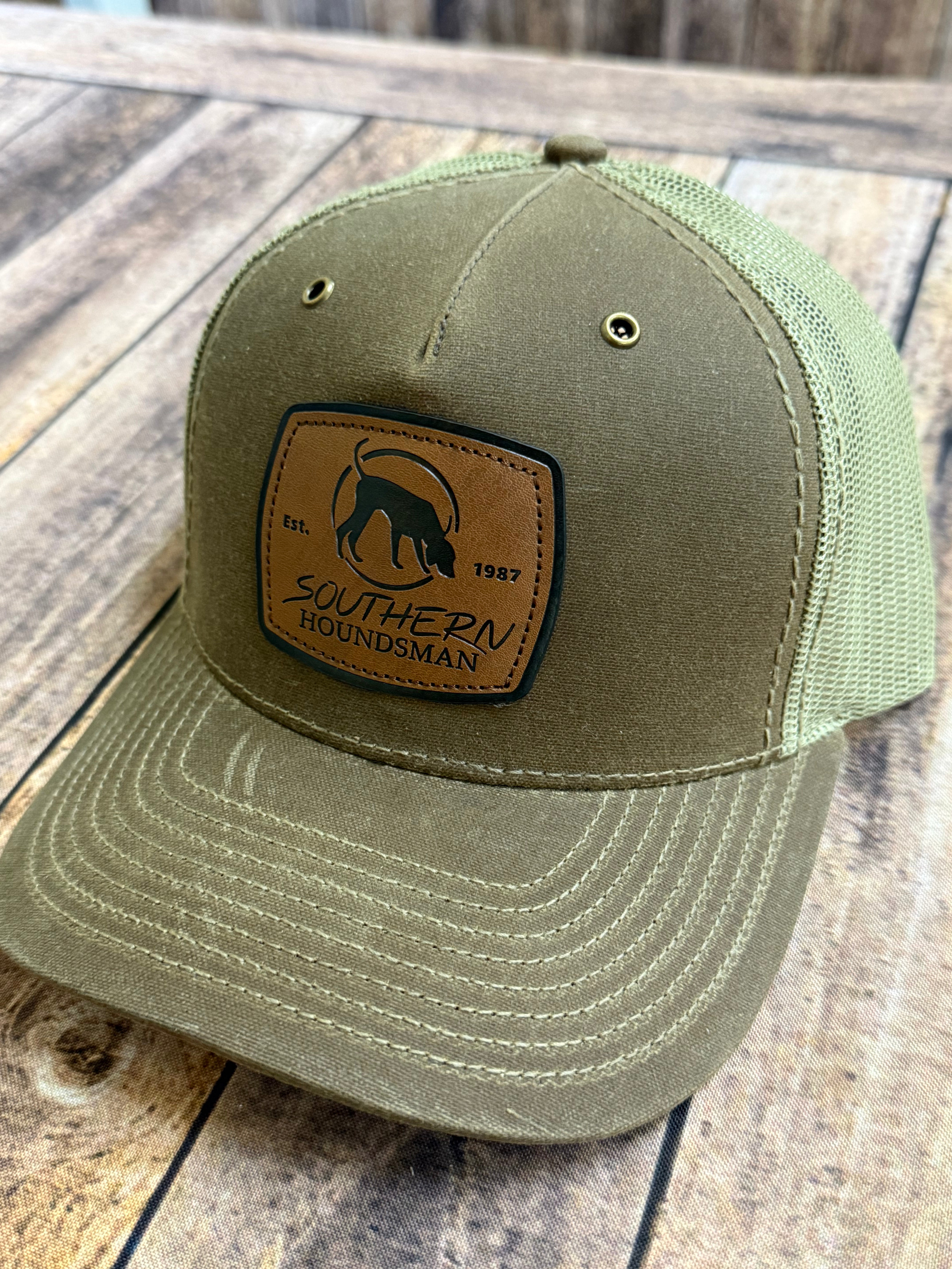 Southern  Houndsman Leather Logo waxed patch Snapback Hat