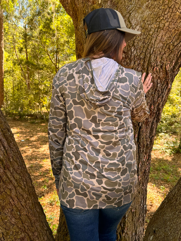 Swamp cracker Pullover duck camo long sleeve hooded t-shirt