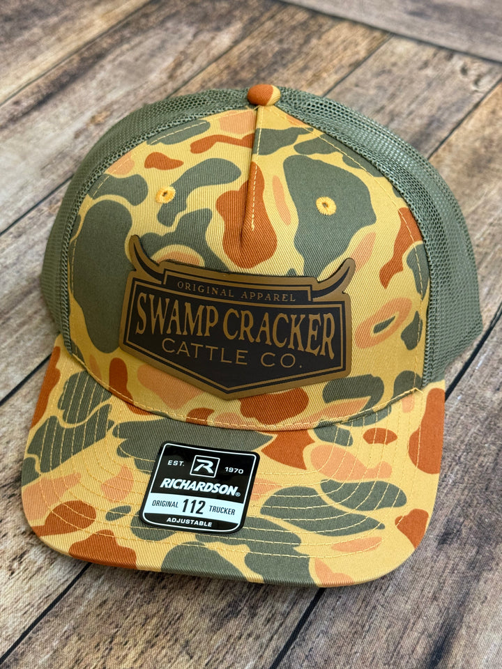 Swamp Cracker Cattle Co Full Logo Leather Patch Snapback Hat