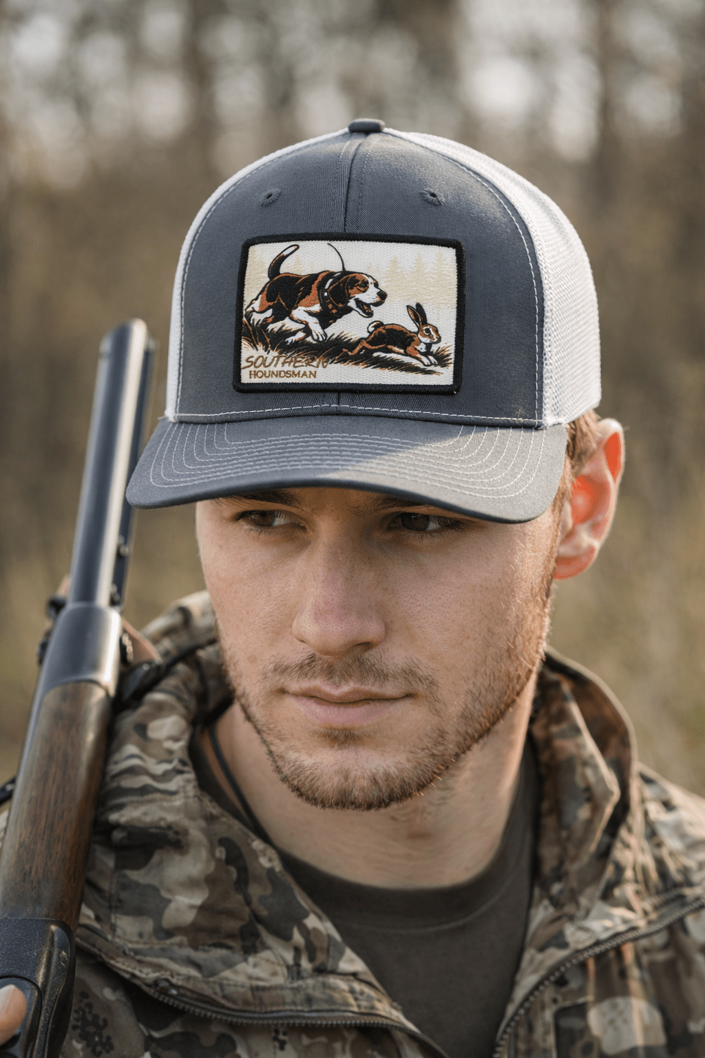 Beagle Chasing Rabbit Patch Southern Houndsman Outdoorsman Hat - Swamp Cracker Outdoor Apparel