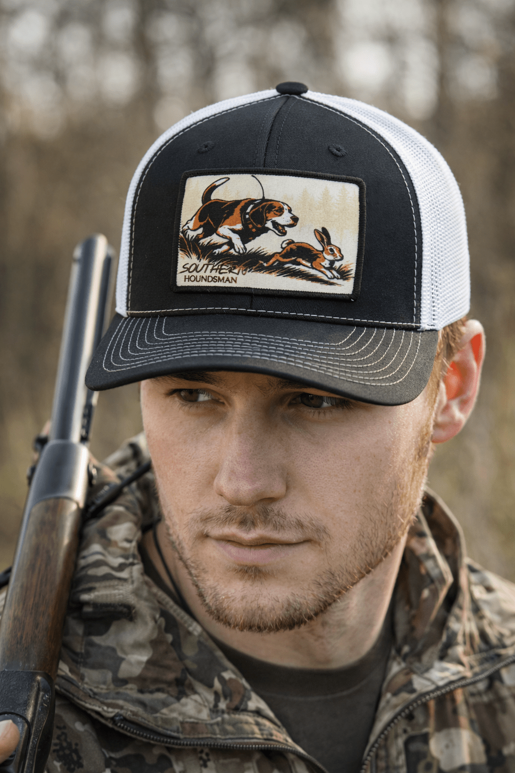 Beagle Chasing Rabbit Patch Southern Houndsman Outdoorsman Hat - Swamp Cracker Outdoor Apparel