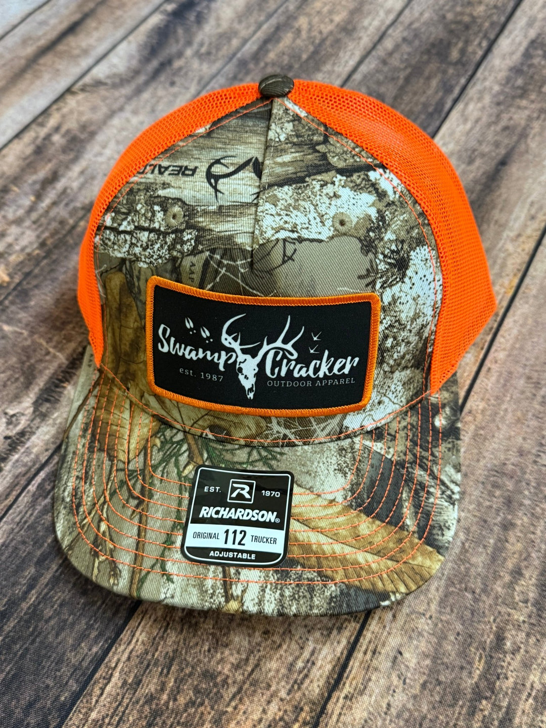 Camo Swamp Cracker Orange Logo Patch hat - Swamp Cracker Outdoor Apparel