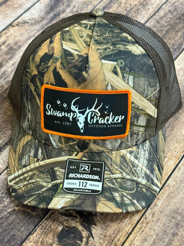 Camo Swamp Cracker Orange Logo Patch hat - Swamp Cracker Outdoor Apparel