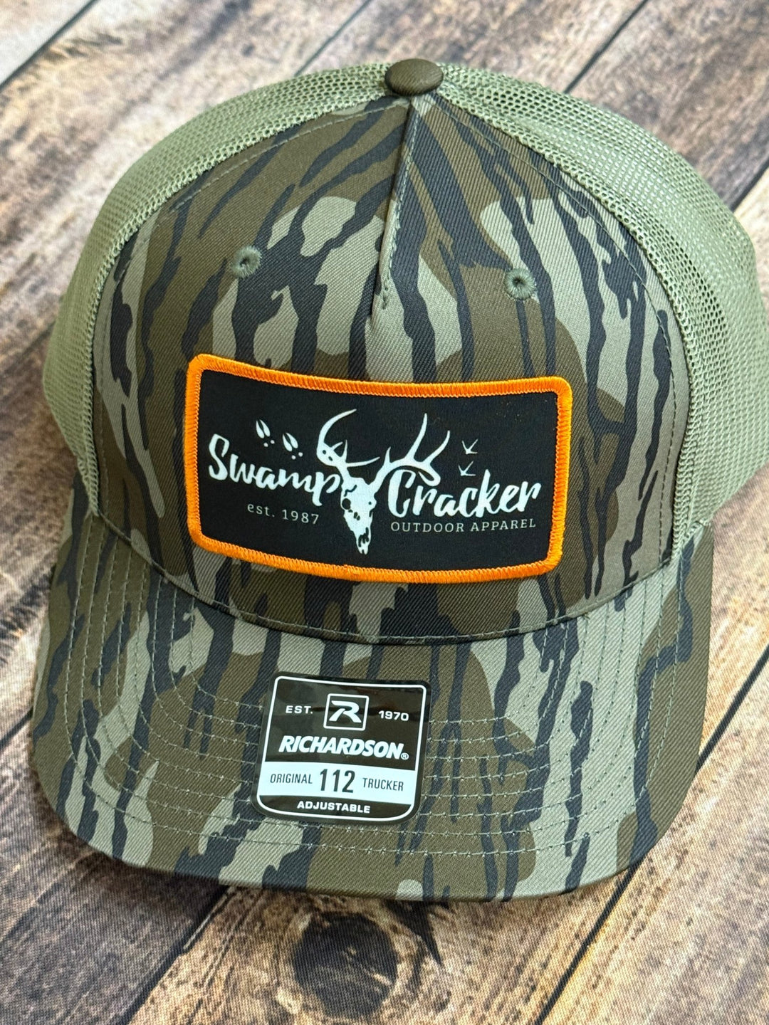 Camo Swamp Cracker Orange Logo Patch hat - Swamp Cracker Outdoor Apparel
