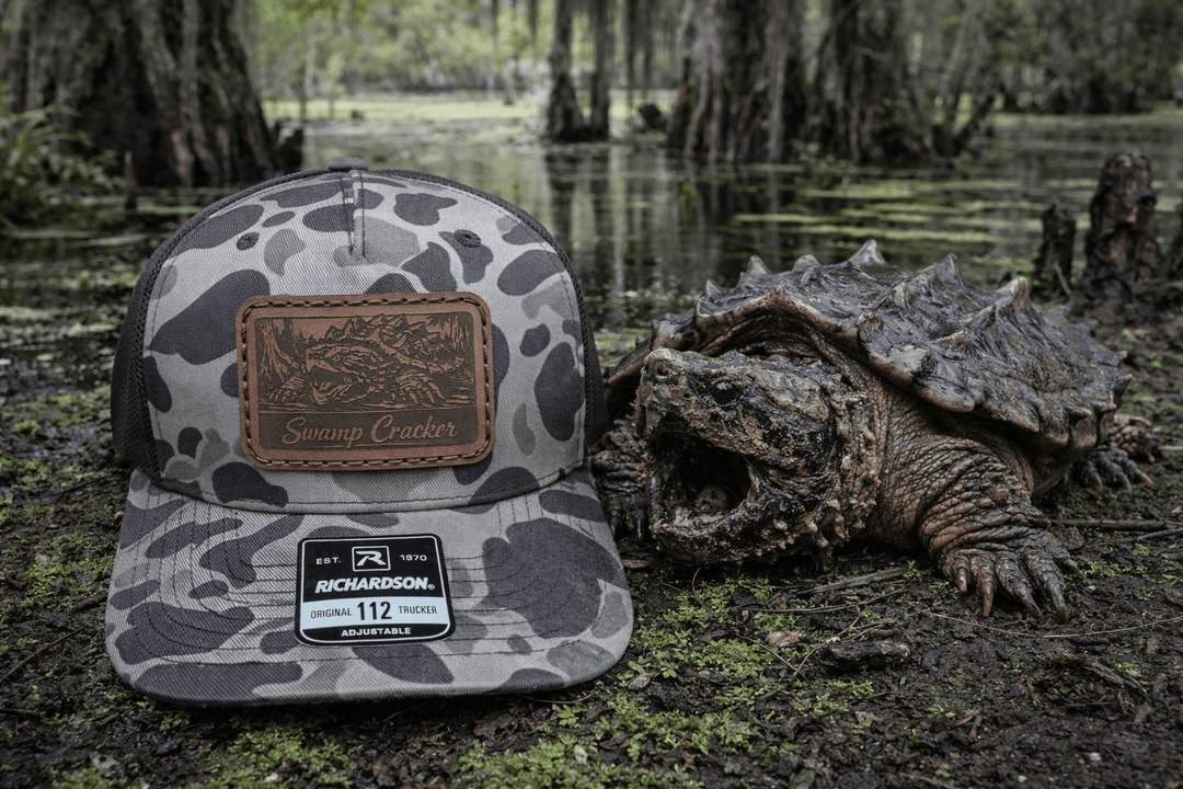 Swamp Cracker Snapping Turtle Leather Patch Hat - Swamp Cracker Outdoor Apparel
