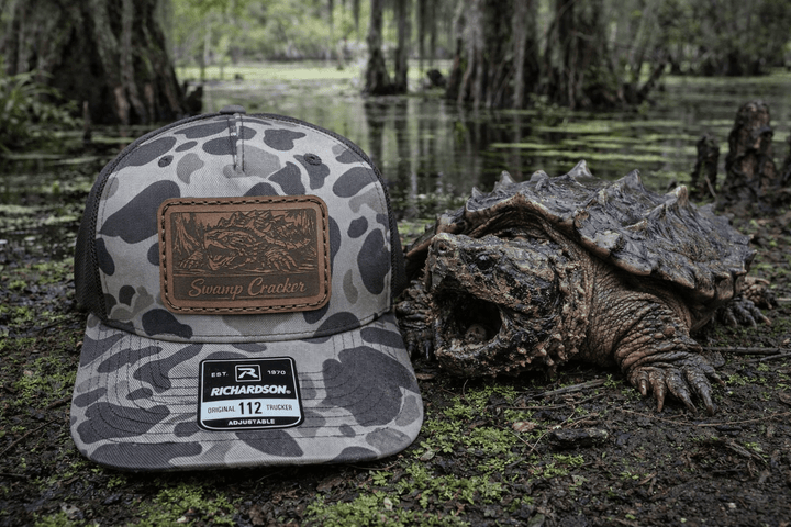 Swamp Cracker Snapping Turtle Leather Patch Hat - Swamp Cracker Outdoor Apparel
