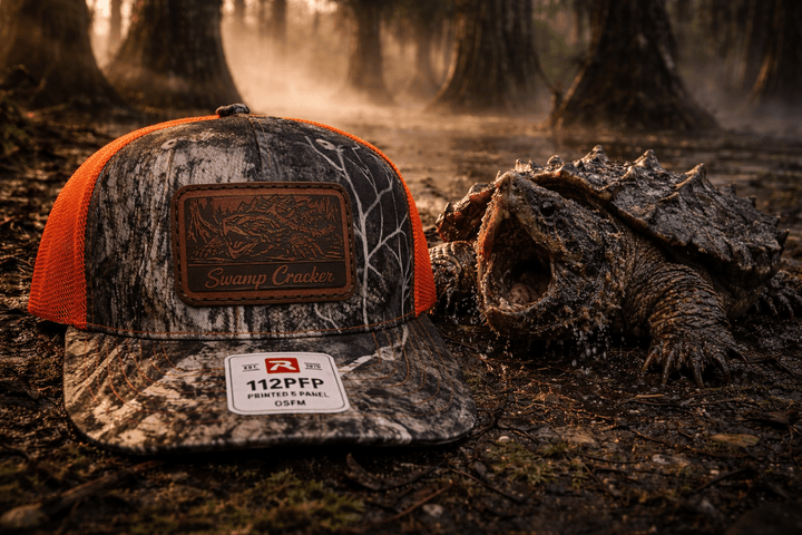 Swamp Cracker Snapping Turtle Leather Patch Hat - Swamp Cracker Outdoor Apparel