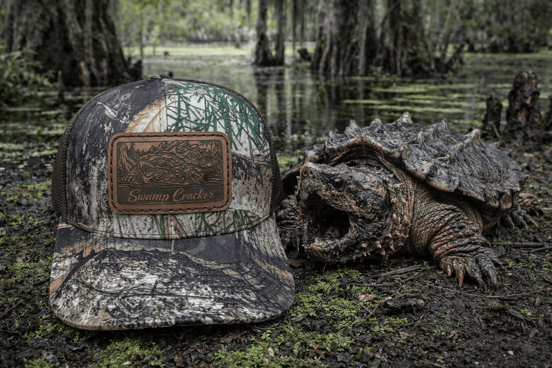 Swamp Cracker Snapping Turtle Leather Patch Hat - Swamp Cracker Outdoor Apparel