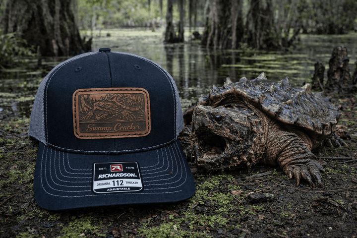 Swamp Cracker Snapping Turtle Leather Patch Hat - Swamp Cracker Outdoor Apparel