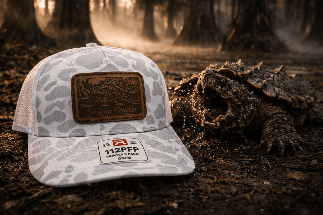 Swamp Cracker Snapping Turtle Leather Patch Hat - Swamp Cracker Outdoor Apparel