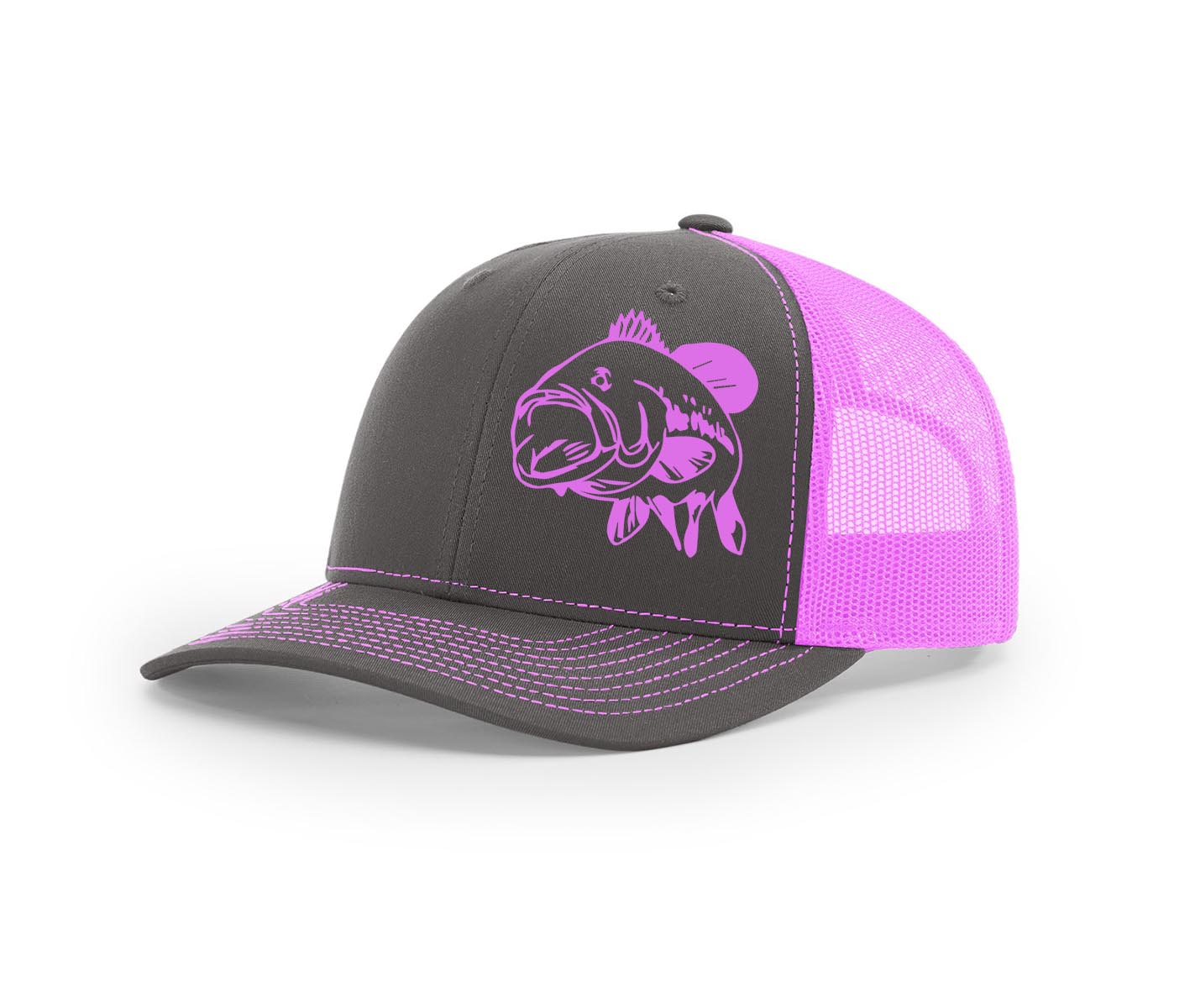 Bass Swamp Cracker Trucker Snapback Hat, Charcoal/Neon Pink