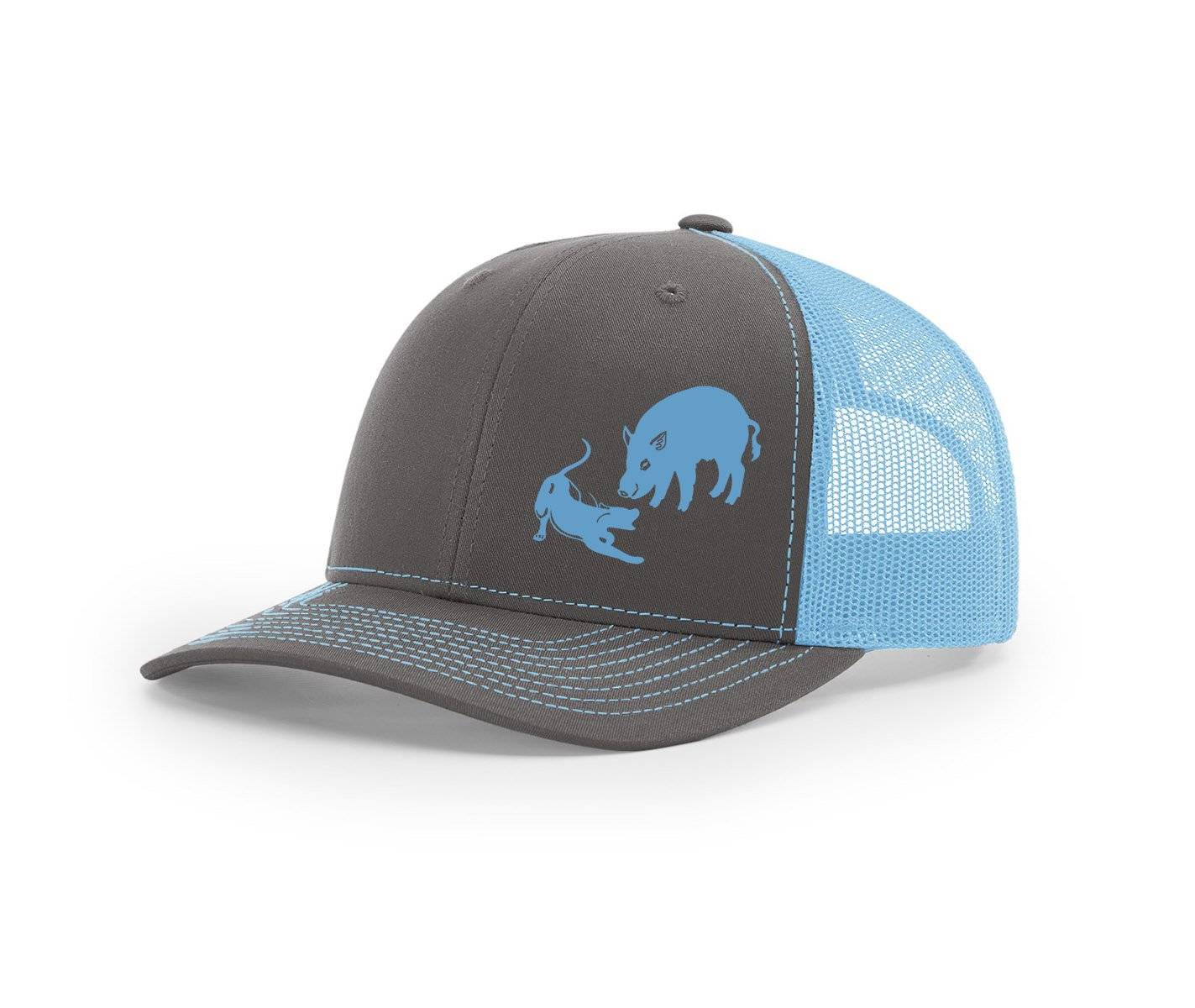 bayed Up Southern Houndsman Snapback Hat, Charcoal/Columbia Blue