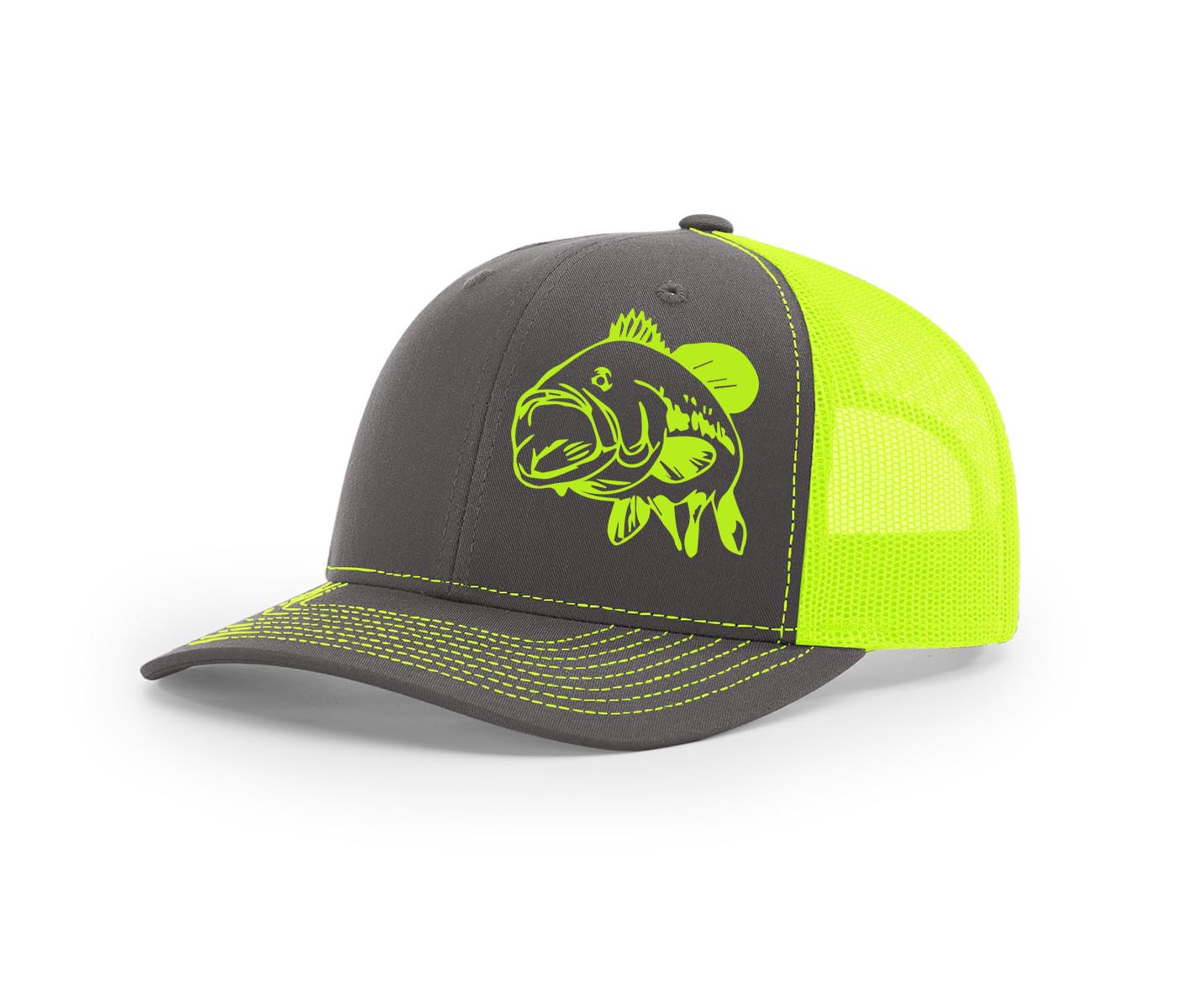 Bass Swamp Cracker Trucker Snapback Hat, Charcoal/Neon Yellow