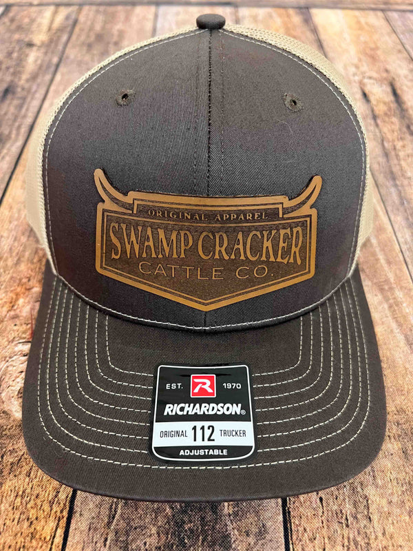 Swamp Cracker Cattle Co Full Logo Leather Patch Snapback Hat