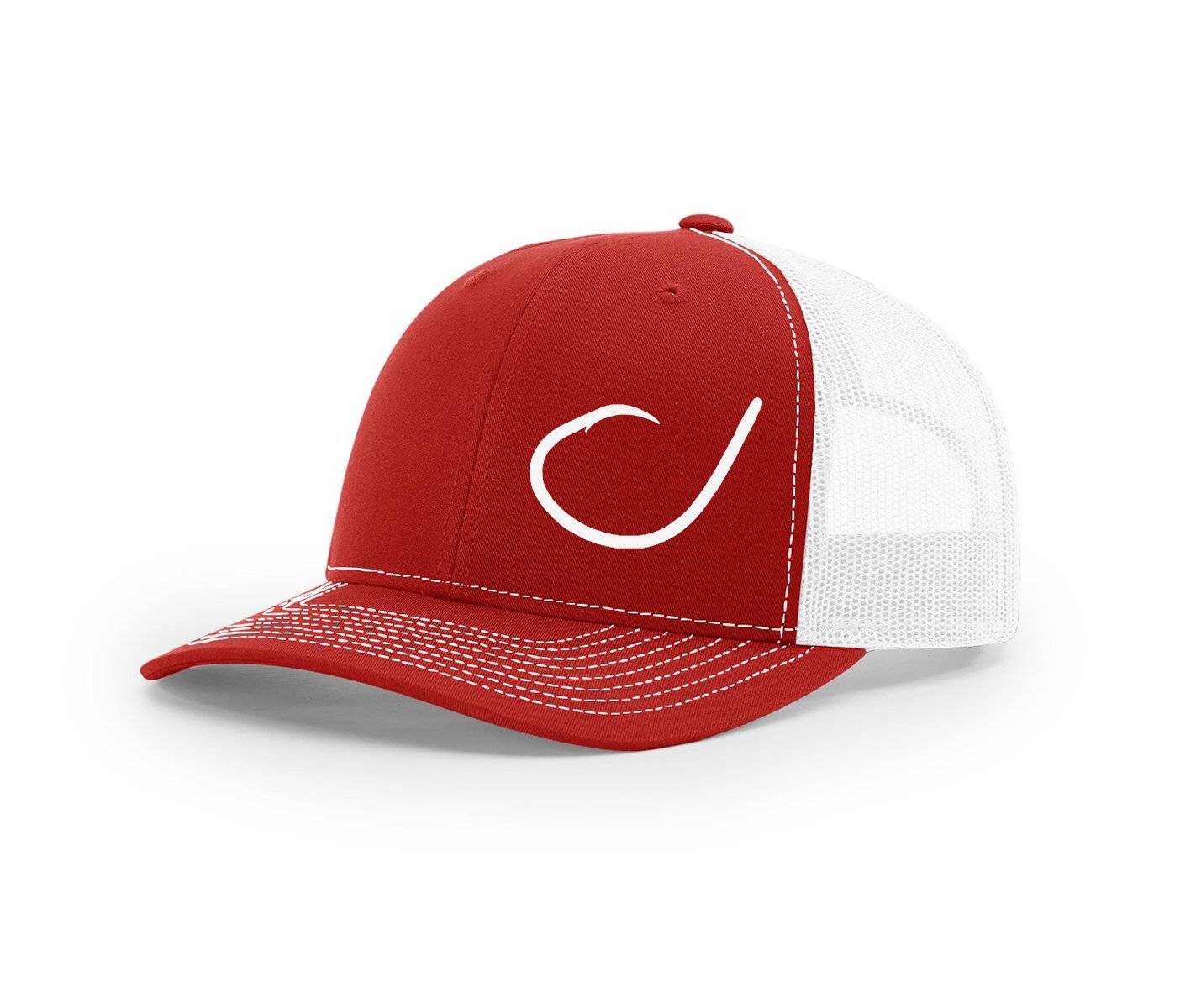 Circle Hook Salty and Swamp Cracker Snapback Hat, Red/White