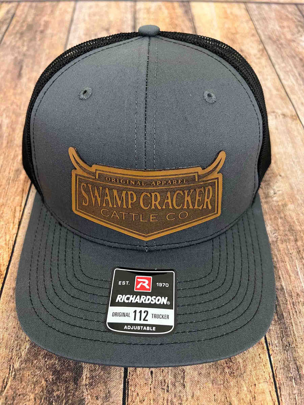 Swamp Cracker Cattle Co Full Logo Leather Patch Snapback Hat