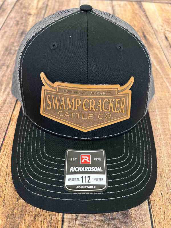 Swamp Cracker Cattle Co Full Logo Leather Patch Snapback Hat