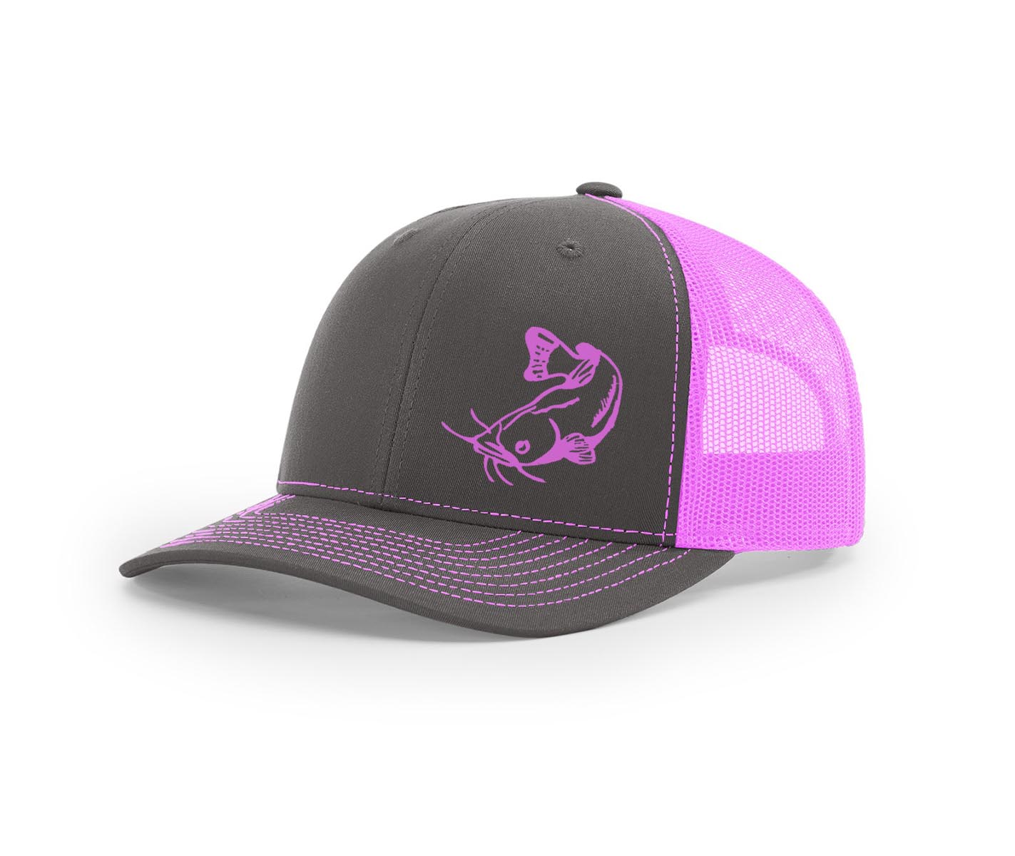 Swamp Cracker Catfish Snapback Hat, Charcoal/Neon Pink