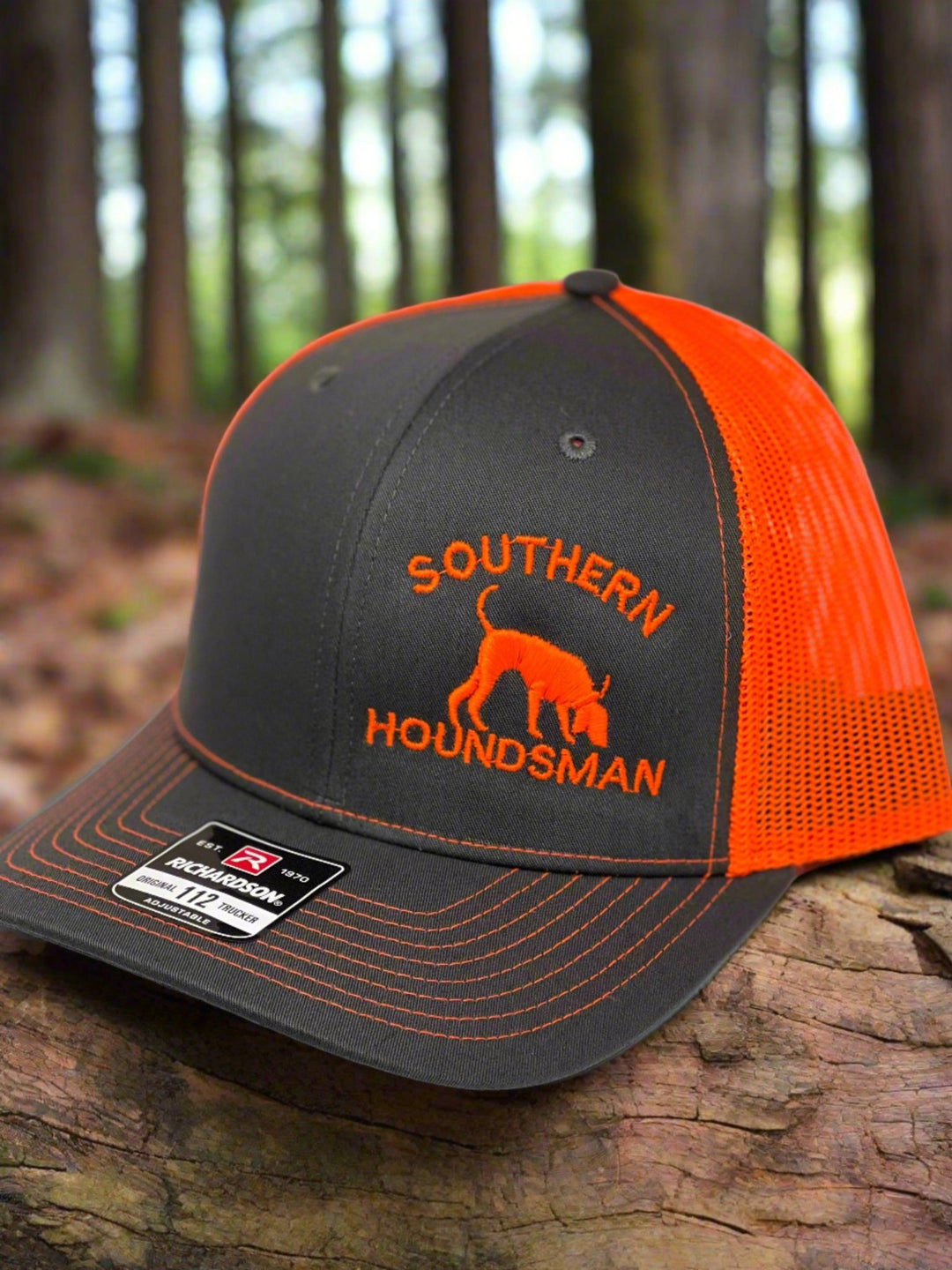 Arched Text Trailing Dog Southern Houndsman Snapback Hat - Swamp Cracker Outdoor Apparel