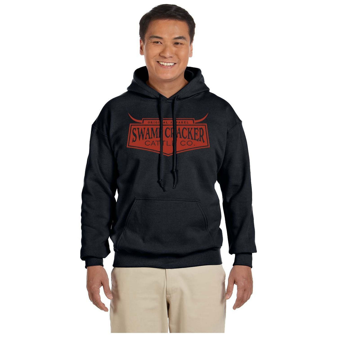 Black Hoodie Red Logo Cattle Co Pullover Hoodie - Swamp Cracker Outdoor Apparel
