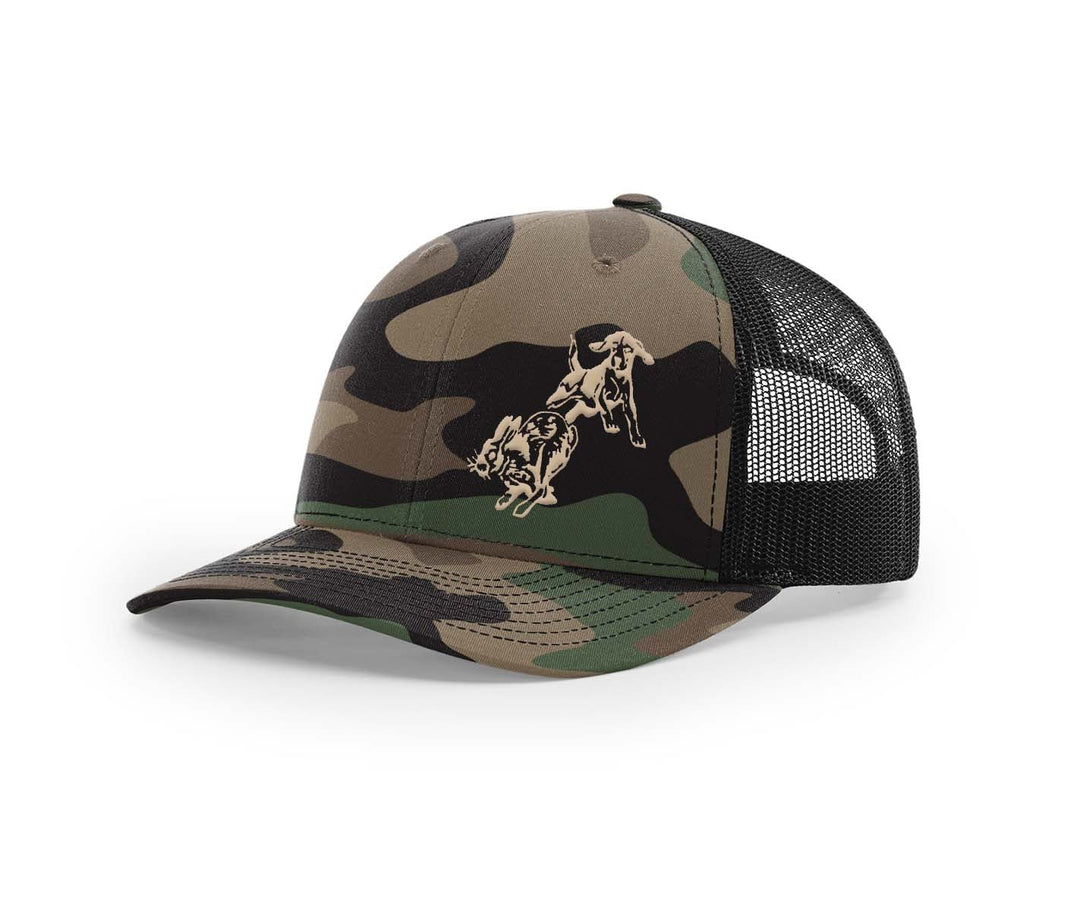 Frontal Beagle Chasing Rabbit Southern Houndsman Snapback Hat - Swamp Cracker Outdoor Apparel