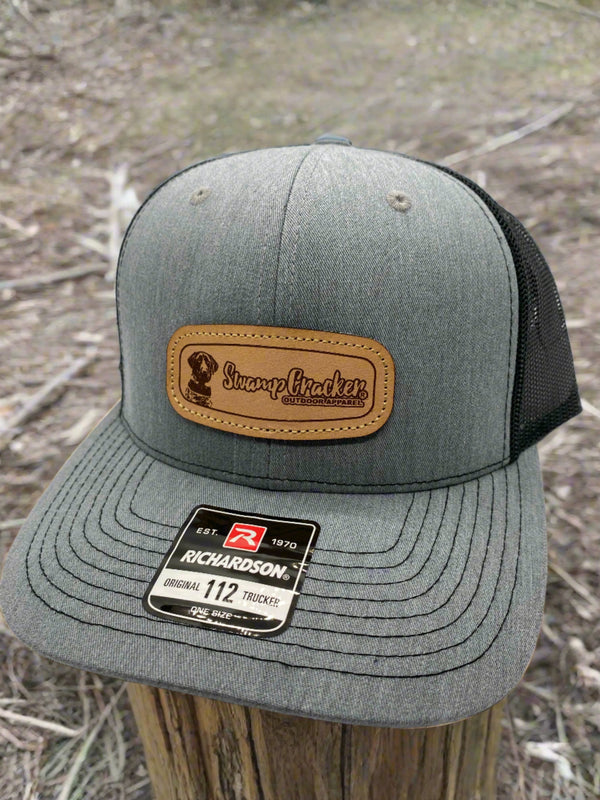 Swamp Cracker Duck hunting lab leather patch SnapBack hat