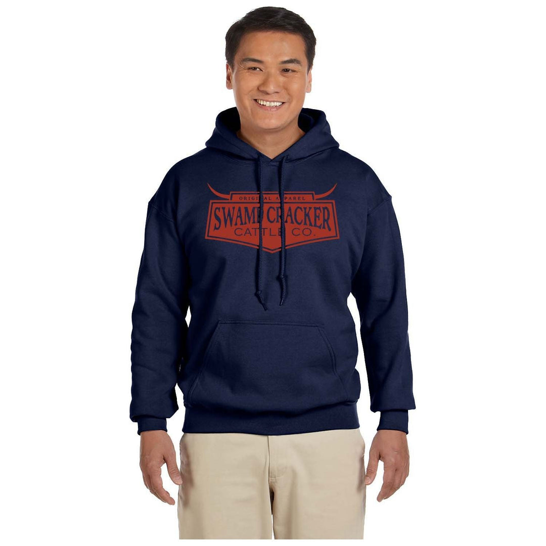 Navy Hoodie Red Logo Cattle Co Pullover Hoodie - Swamp Cracker Outdoor Apparel