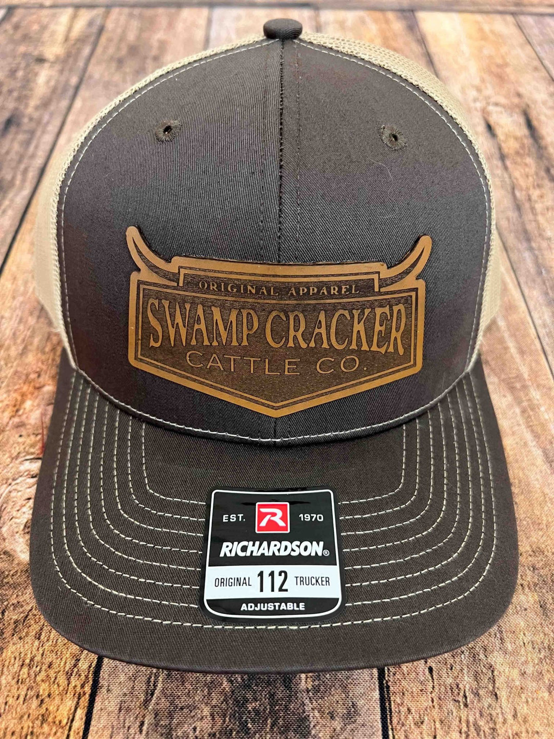 Swamp Cracker Cattle Co Full Logo Leather Patch Snapback Hat - Swamp Cracker Outdoor Apparel