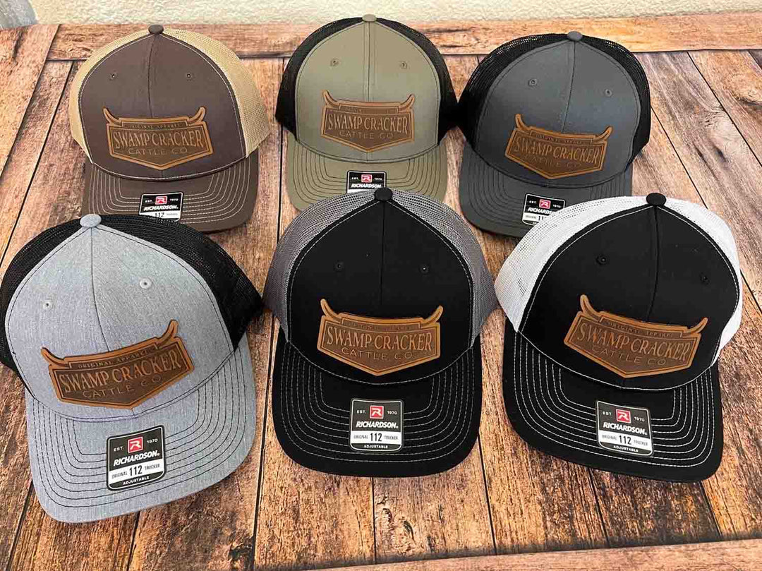 Swamp Cracker Cattle Co Full Logo Leather Patch Snapback Hat - Swamp Cracker Outdoor Apparel