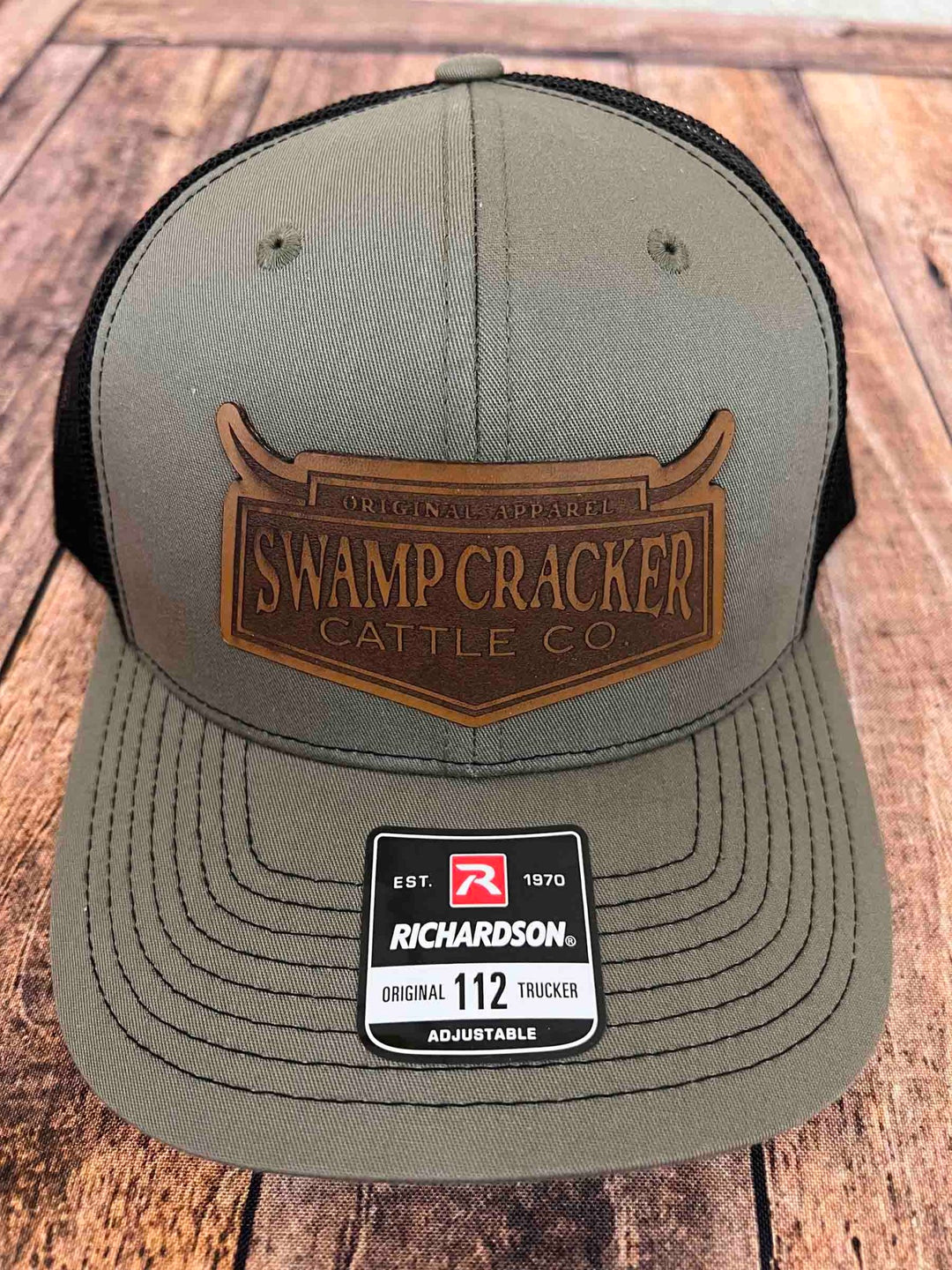 Swamp Cracker Cattle Co Full Logo Leather Patch Snapback Hat - Swamp Cracker Outdoor Apparel