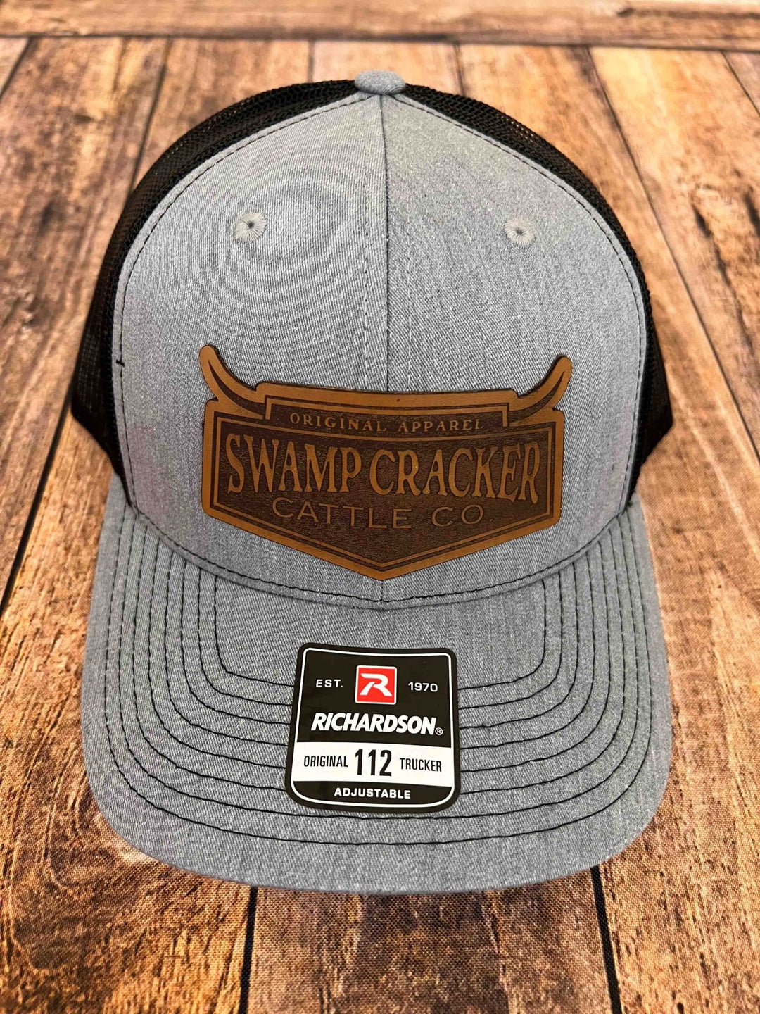 Swamp Cracker Cattle Co Full Logo Leather Patch Snapback Hat - Swamp Cracker Outdoor Apparel